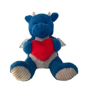 Kellytoy Valentines Day Blue Dragon Heart Plush Silver Wings Stuffed Toy Clean!